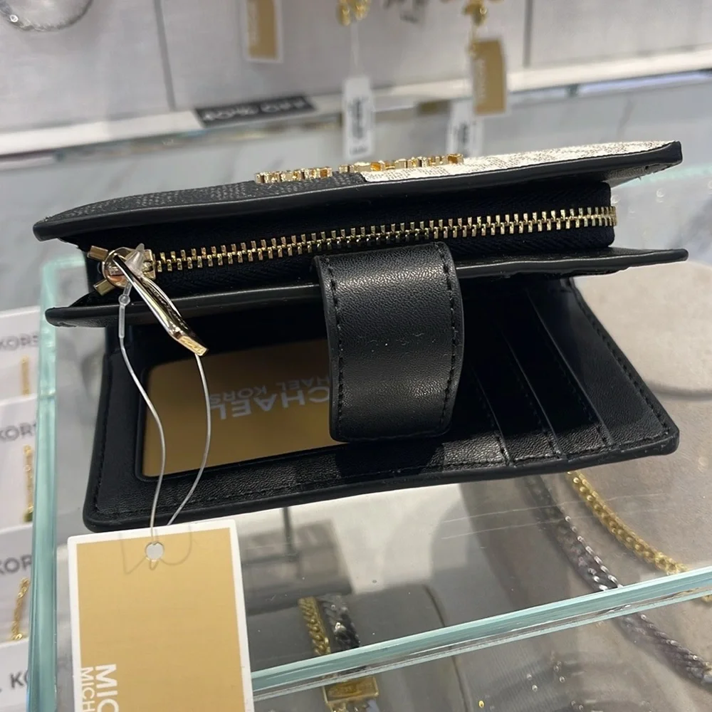 Michael Kors Jet Set Medium Two-Tone Logo Wallet BLACK COMBO NWT